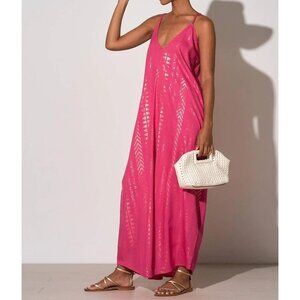 Anthropologie Elan Arrow Print Maxi Dress Women's M Medium Pink Gold Shimmer NEW
